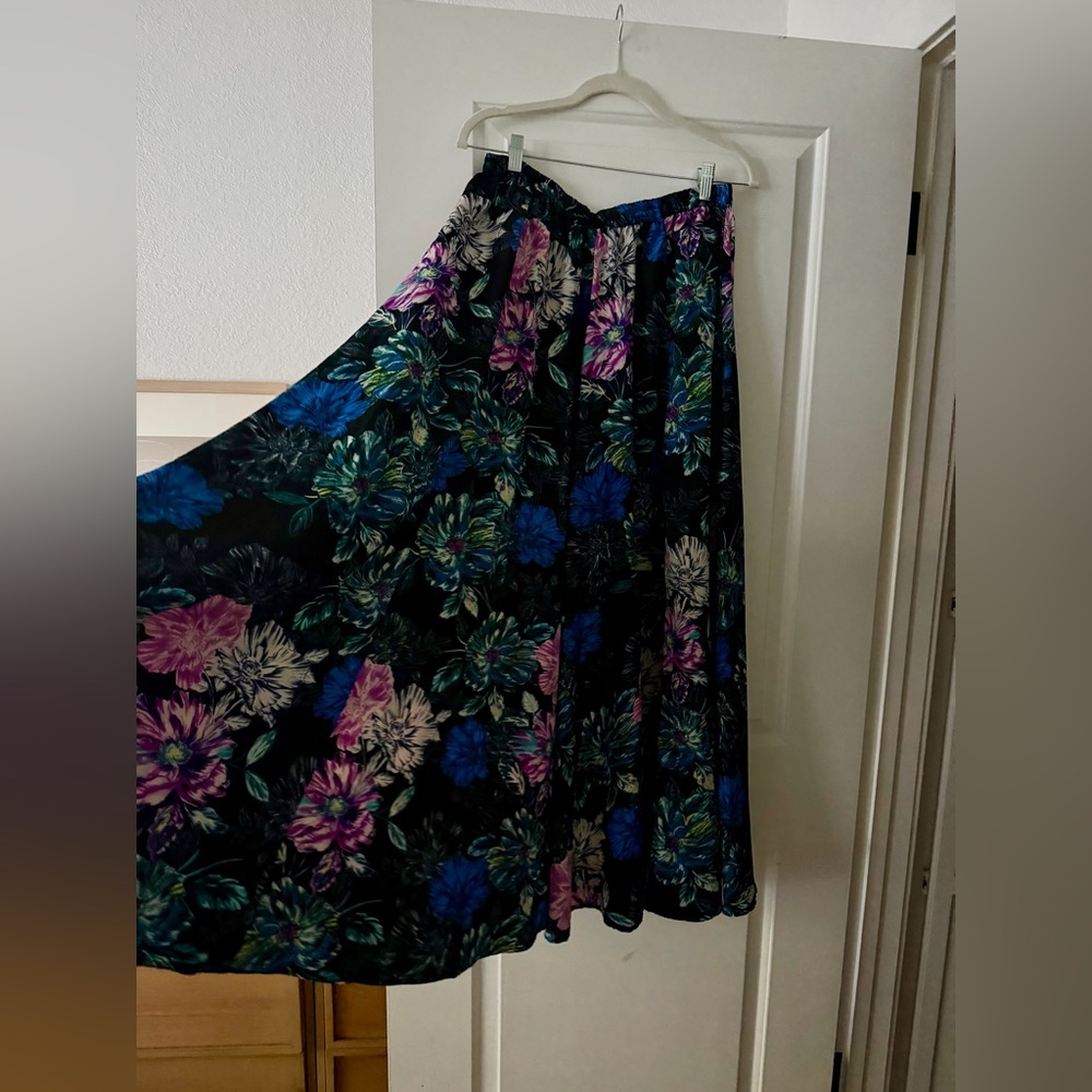 Vintage Floral Maxi Skirt - Teal, Purple, Green